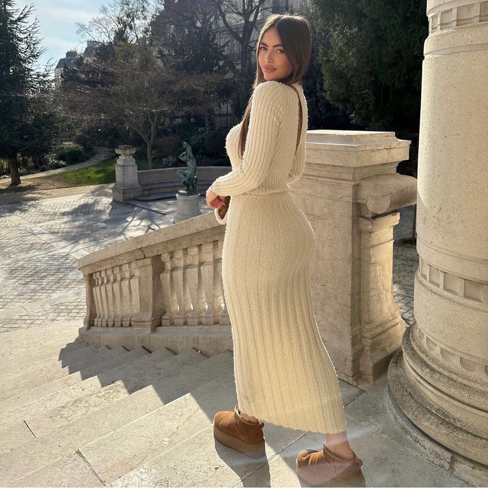 Zara Set - Ecru Cut Out Chenille Sweater & Skirt - Picture 9 of 17